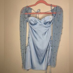 Oh Polly Geneva Blue Satin Mini Dress